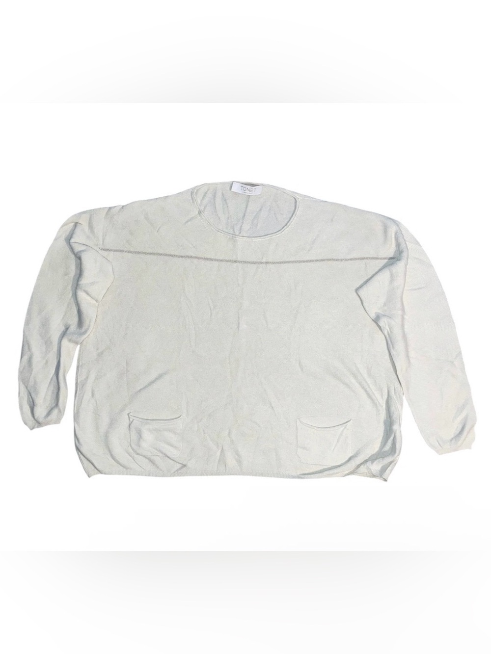 Tonet Light Cream Crewneck Men's Sweater with Front Pockets